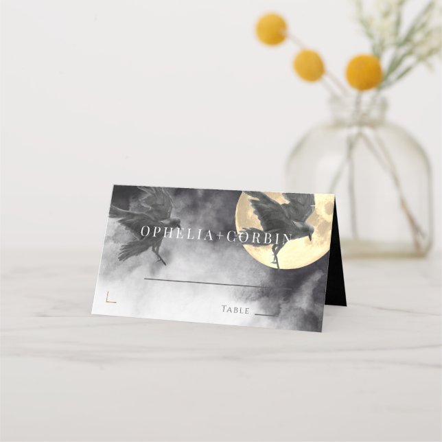 Carte De Placement Raven & Golden Moon Mariage gothique (Devant)