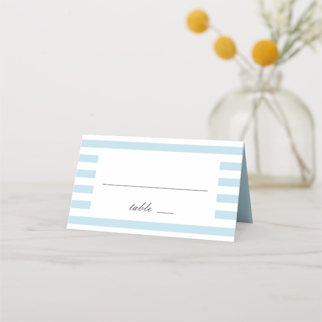 Carte De Placement Rayures bleues marines. Mariage rayé moderne (Devant)