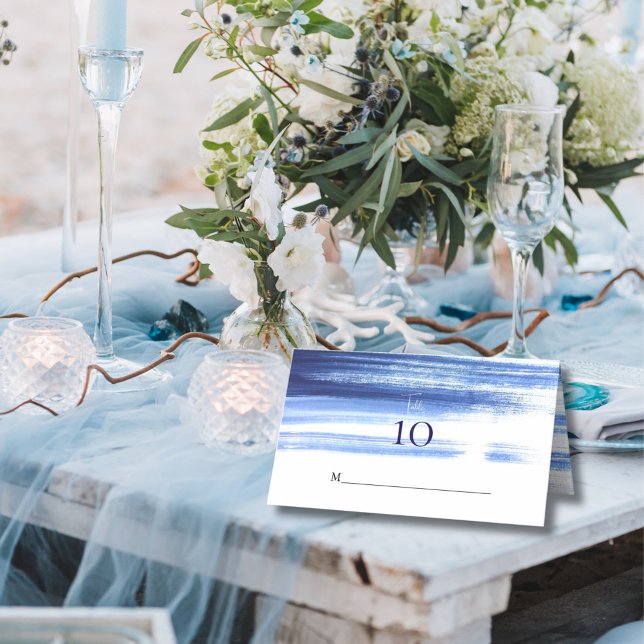 Carte De Placement Réception de mariage aquarelle chic bleu marine bl (Créateur téléchargé)