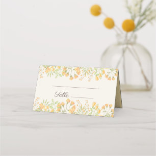 Carte De Placement Réception de mariage floral aquarelle jaune pastel