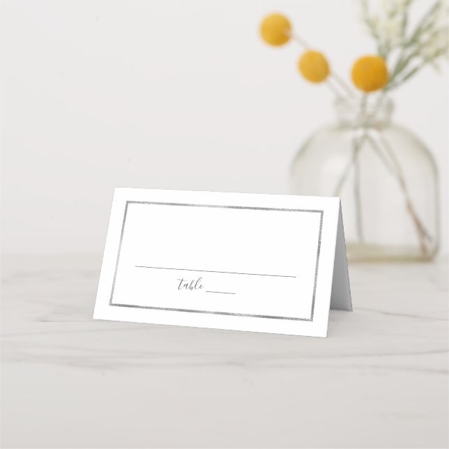 Carte De Placement Réception de mariage simple avec cadre d'argent (Devant)