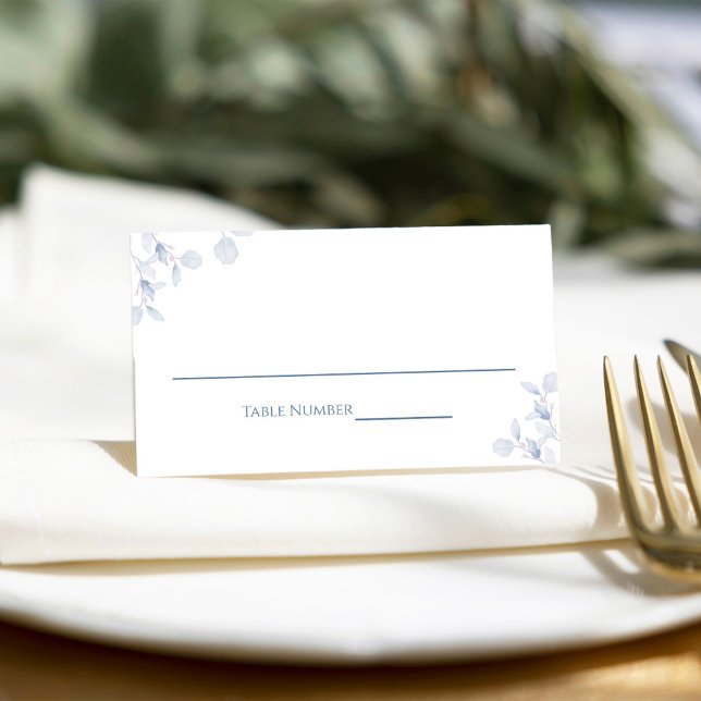 Carte De Placement Réception de mariage Simple Numéro floral Simple B (watercolor blue floral wedding reception place card.)