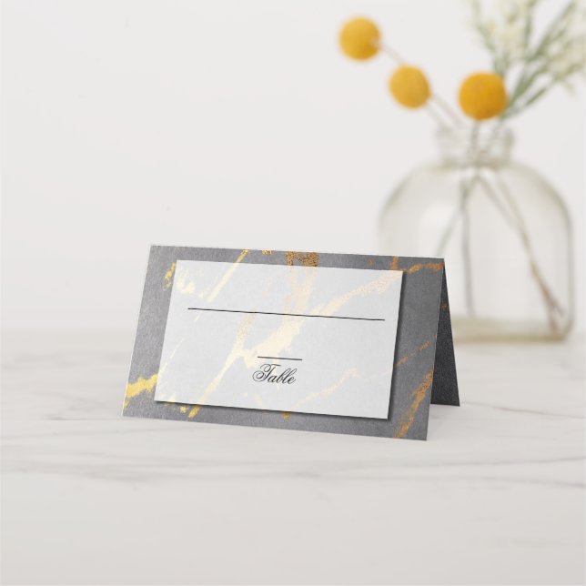 Carte De Placement Réception en marbre gris et or sophistiquée (Devant)
