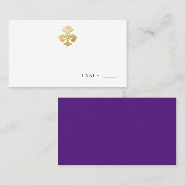 Carte De Placement Réception Gold Purple Fleur de Lis Damask (Devant / Derrière)