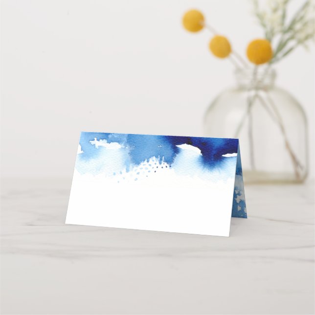 Carte De Placement RÉCEPTION MARIAGE design aquarelle bleu marine (Devant)