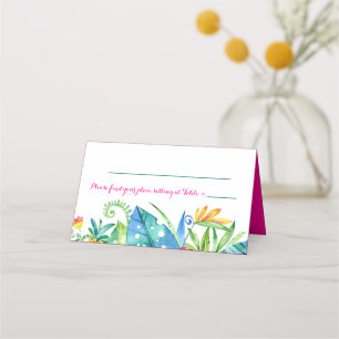 Carte De Placement Réception Tropical Pink Turquoise Floral Chevron