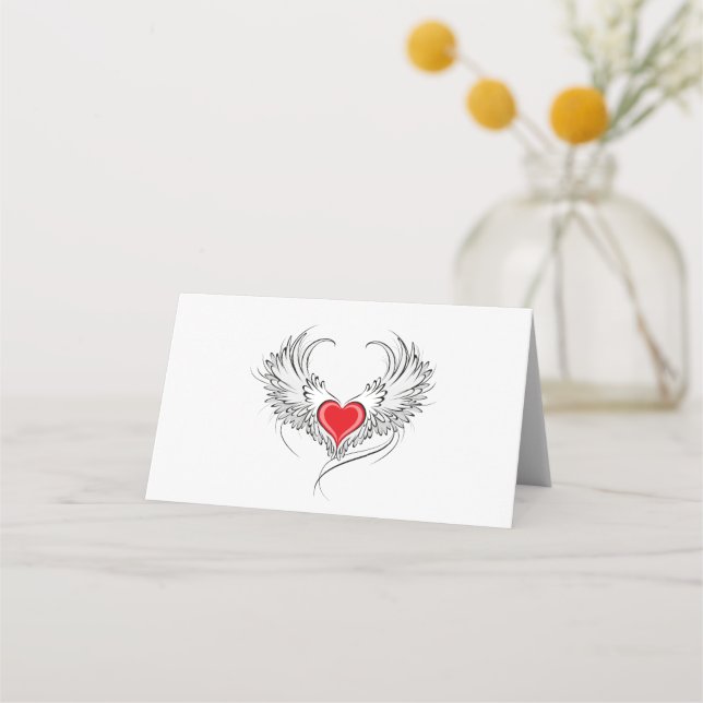 Carte De Placement Red Angel Coeur avec ailes (Devant)