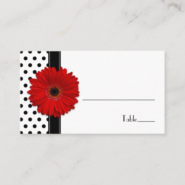 Carte De Placement Red Daisy Black White Polka Mariage Place Card (Devant)