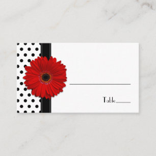 Carte De Placement Red Daisy Black White Polka Mariage Place Card