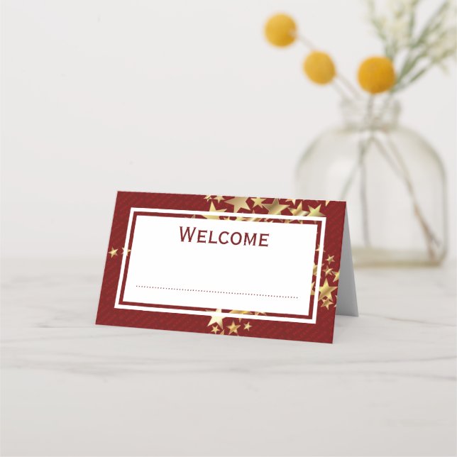 Carte De Placement Red Gold FESTIVE STARS personnalisable (Devant)