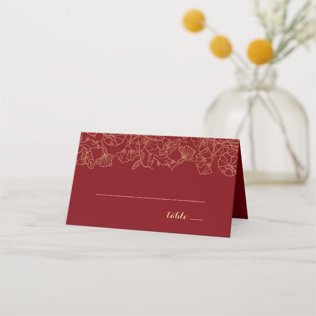 Carte De Placement Red Gold Floral fête d'anniversaire (Devant)