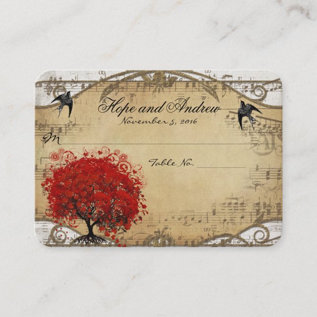 Carte De Placement Red Heart Leaf Place Card Site Web Merci Retour (Devant)