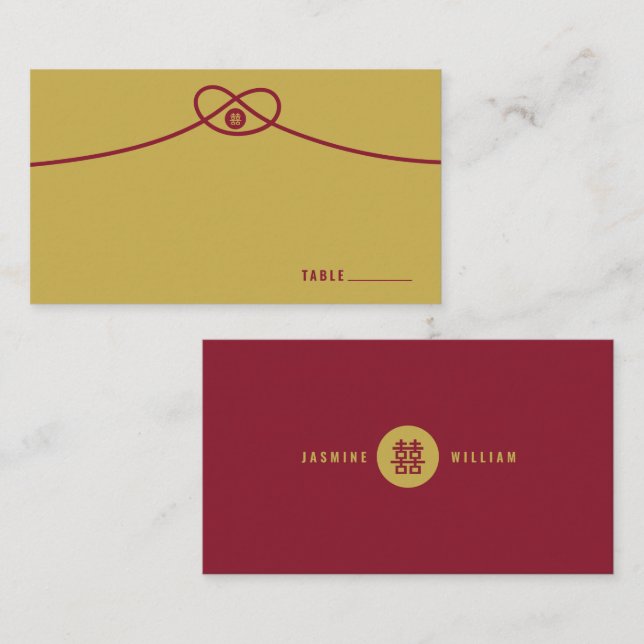 Carte De Placement Red Knot Union Double Bonheur Mariage chinois (Devant / Derrière)