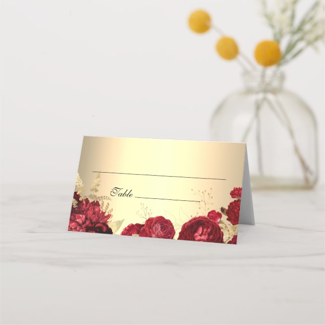Carte De Placement Red Roses Gold Numéro de table (Devant)