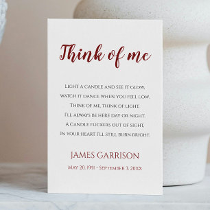 Carte De Placement Red Think Of Me Célébration de la bougie de vie