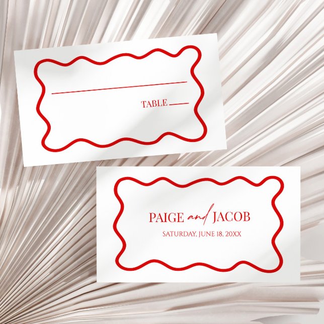 Carte De Placement Red White Elegant Wavy Border Wedding (Créateur téléchargé)