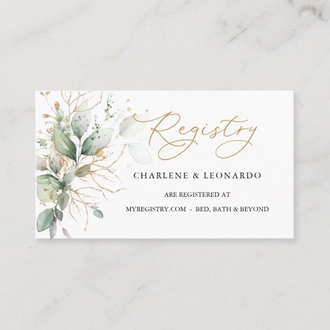 Carte De Placement Registre mariage Greenery Gold Floral Place Card (Devant)