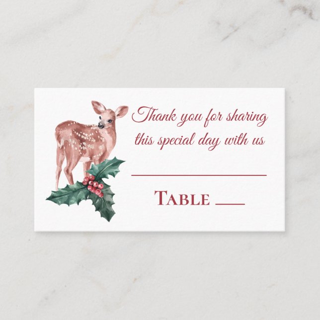 Carte De Placement Reindeer Noël Hiver Rouge Mariage Merci (Devant)