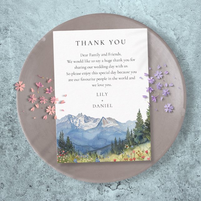 Carte De Placement Remerciement de mariage à l'aquarelle de fleur sau (Watercolor Mountain Wildflower Wedding Thank You Place Card)