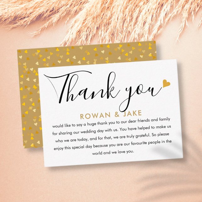 Carte De Placement Remerciement de mariage Cœur en or Chic Script (Créateur téléchargé)