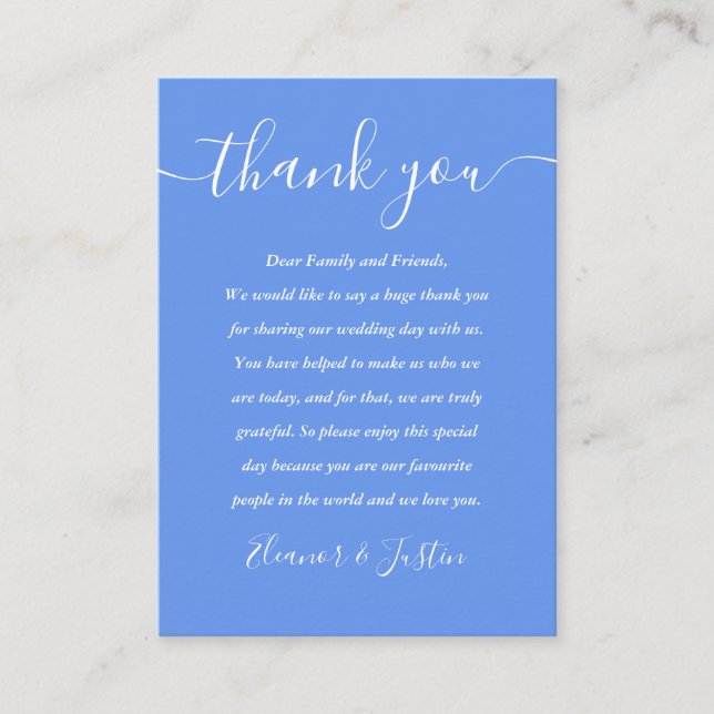Carte De Placement Remerciement de mariage en écriture moderne Bleu B (Devant)