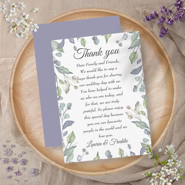 Carte De Placement Remerciement de mariage floral aquarelle lilas (Lilac Watercolor Floral Wedding Thank You Place Card)