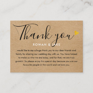 Carte De Placement Remerciement de mariage Kraft Or Cœur Chic Script