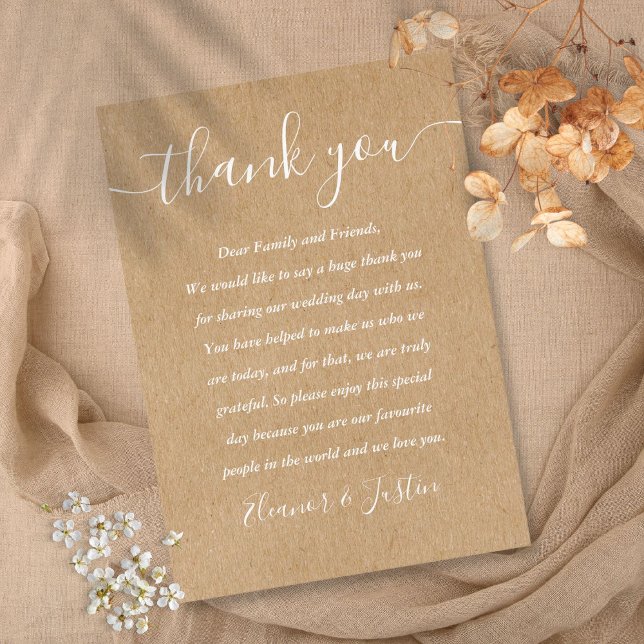 Carte De Placement Remerciement de mariage rustique avec script de si (Signature Script Wedding Rustic Thank You Place Card)