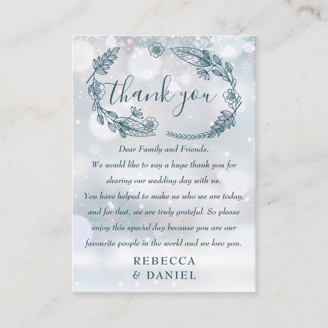 Carte De Placement Remerciements de mariage d'hiver Florales Rustique (Devant)