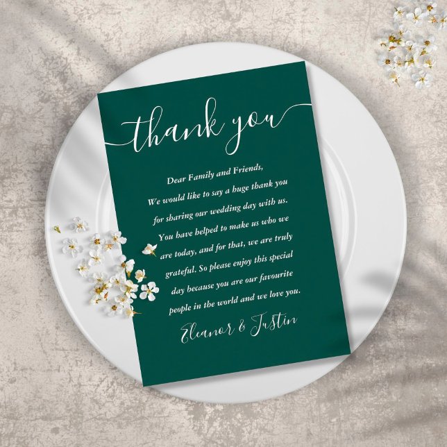 Carte De Placement Remerciements de mariage Emerald Script (Créateur téléchargé)