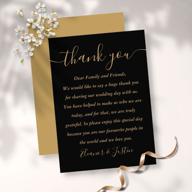 Carte De Placement Remerciements de mariage en écriture Black And Gol (Créateur téléchargé)