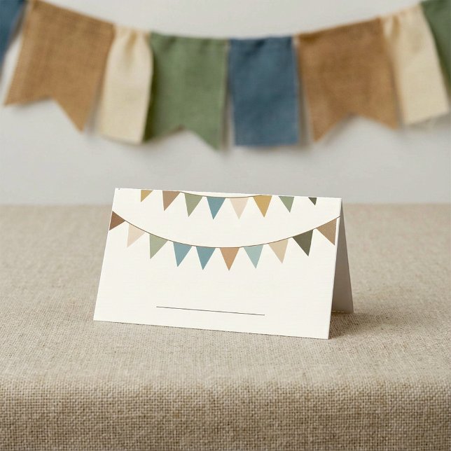 Carte De Placement Remplacer une carte blanche avec ligne d'écriture  (Bunting blank place card with handwriting line.)