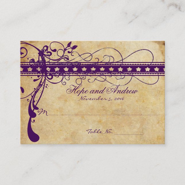 Carte De Placement Renaissance Médiévale Or  Violet  Rustique (Devant)