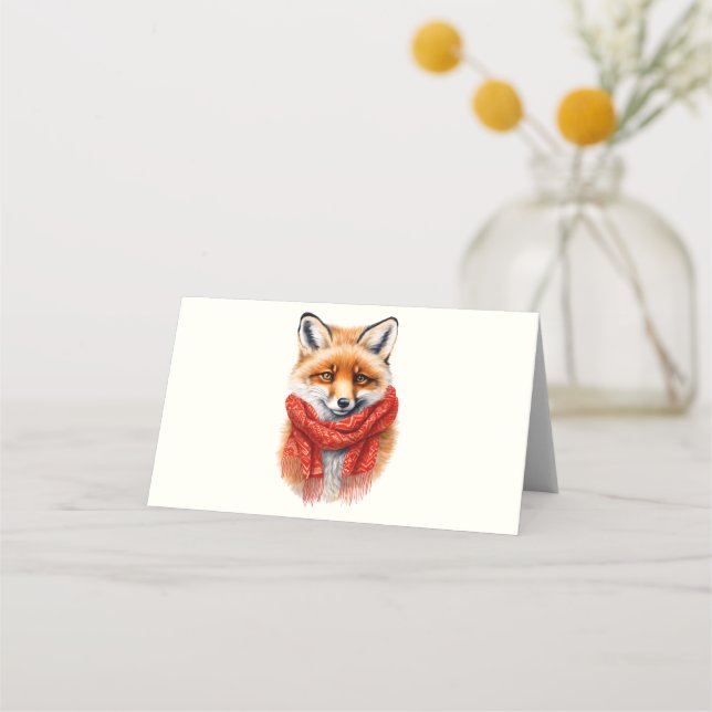 Carte De Placement Renard mignon dans une image d'automne avec une éc (Devant)