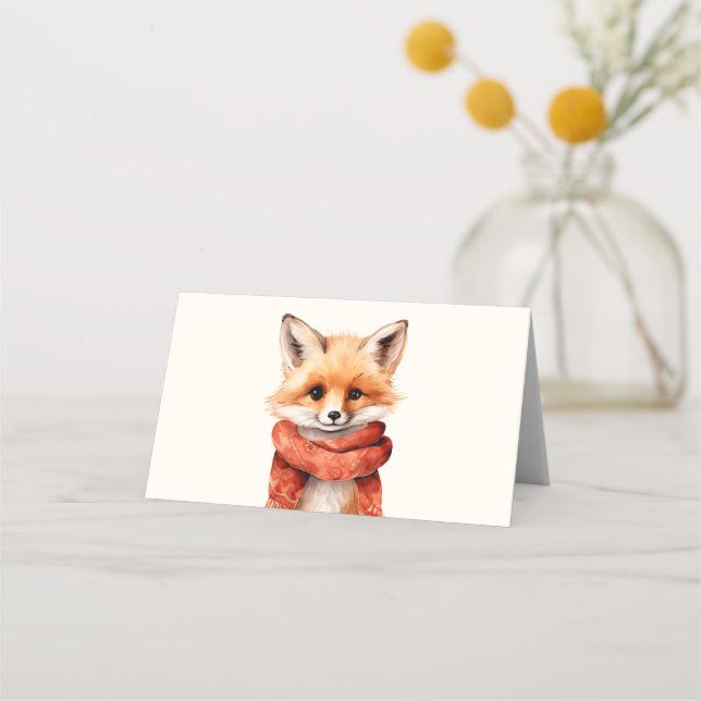 Carte De Placement Renard mignon en écharpe rouge (Devant)