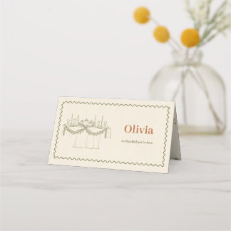 Carte De Placement Repas de Thanksgiving Olive Line Art Table de dîne