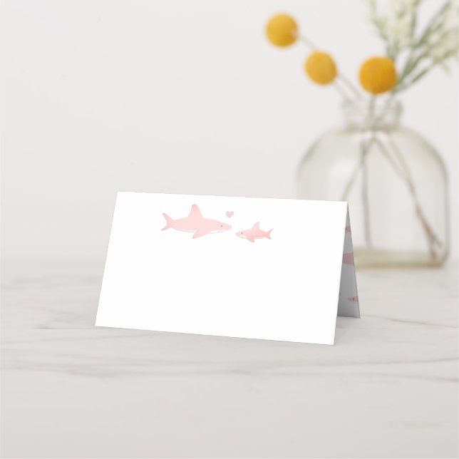Carte De Placement Requins mignons et Océan rose blanc | BABY SHOWER (Devant)