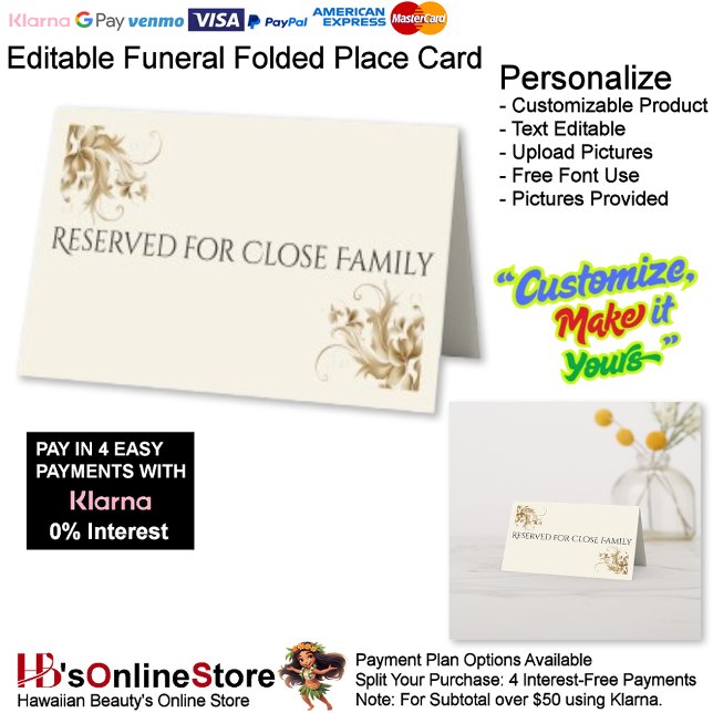 Carte De Placement Reserved for Close Family Memorial Funeral Folded (Reserved for Close Family Memorial Funeral Folded Place Card.)