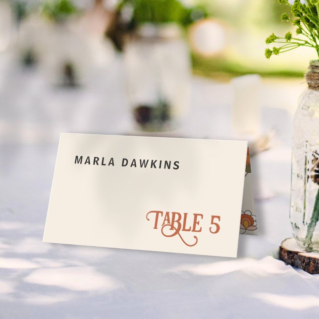 Carte De Placement Retro Boho Rouge Floral Motif Plié Carte Place (Créateur téléchargé)