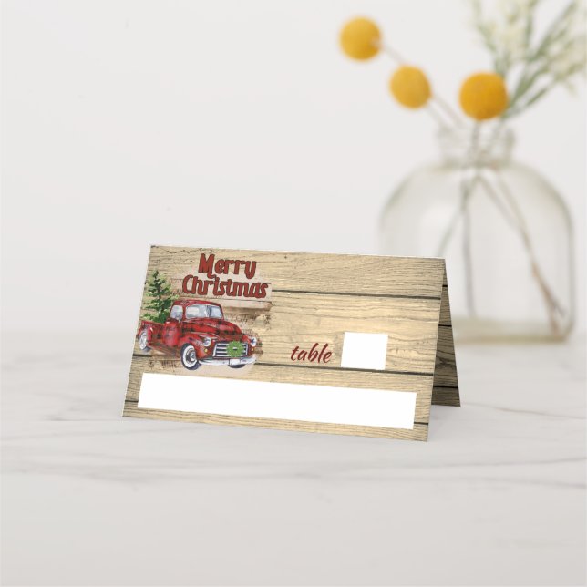 Carte De Placement Retro Classic Rustic Joyeux Camion Rouge Noël (Devant)