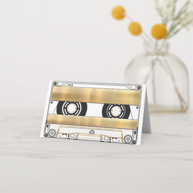 Carte De Placement Retro Gold Cassette Tape Blank Wedding Folded (Devant)