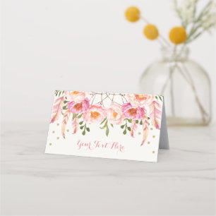 Carte De Placement Rêveur de Fleurs Rose Bohème en Or pour Anniversai