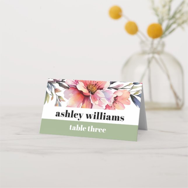 Carte De Placement Rhododendron fleurs rose pêche typographie mariage (Devant)