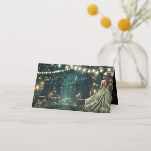 Carte De Placement Robe verte Enchanté Forêt Sage Quinceañera