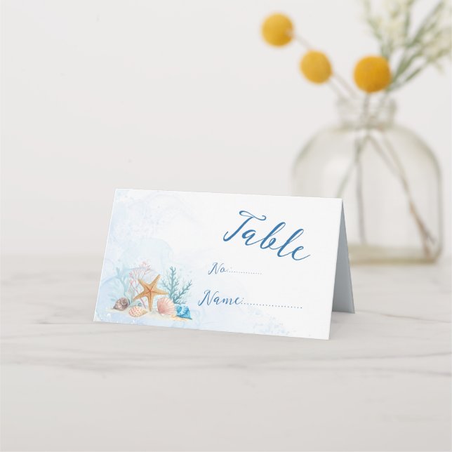 Carte De Placement Romance Côtière Éthérée Mariage Plage Coquillages (Devant)