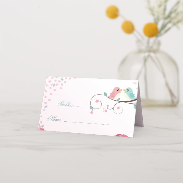 Carte De Placement Romantique rose & bleu inséparable botanique (Devant)