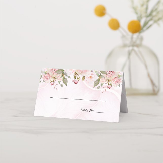 Carte De Placement Rose Aquarelle Florale | Marbre Rose  (Devant)