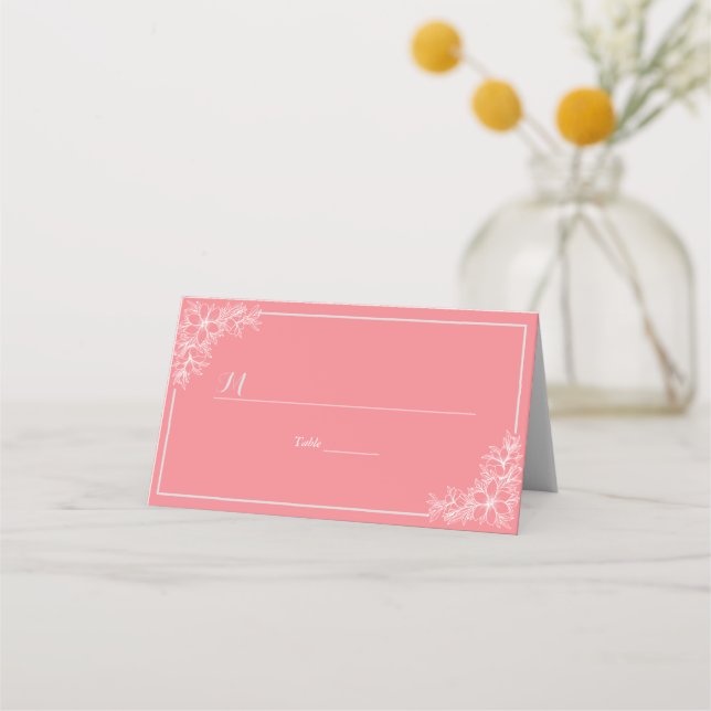 Carte De Placement Rose Blanc Floral Numéro de table Nom du siège Lie (Devant)