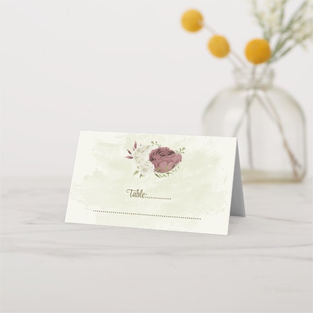 Carte De Placement rose blanc poussiéreux fleurs mariage botanique (Devant)