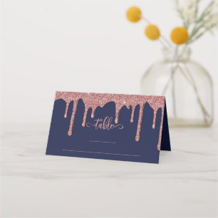 Carte De Placement Rose bleu marine Parties scintillant Mariage de la